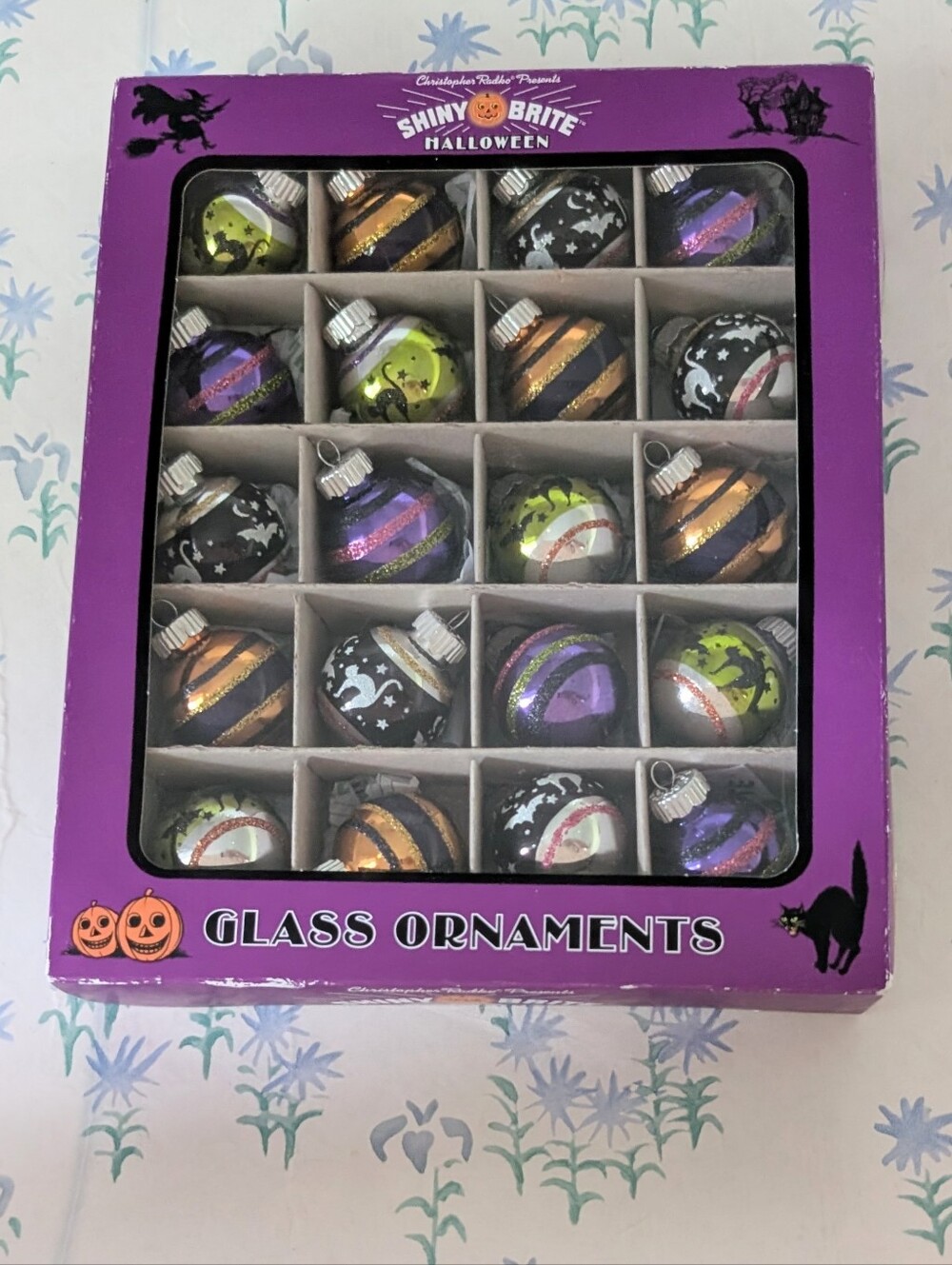 Christopher Radko Shiny Brite Halloween Mini Glass Ornaments NEW Glitter Cats